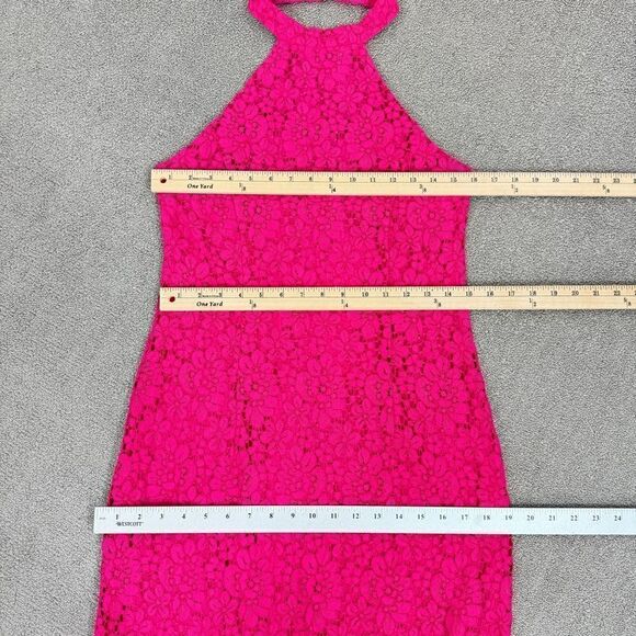 Zara Floral Lace Halter Midi Sheath Dress Pink Medium Open Back - Picture 14 of 15